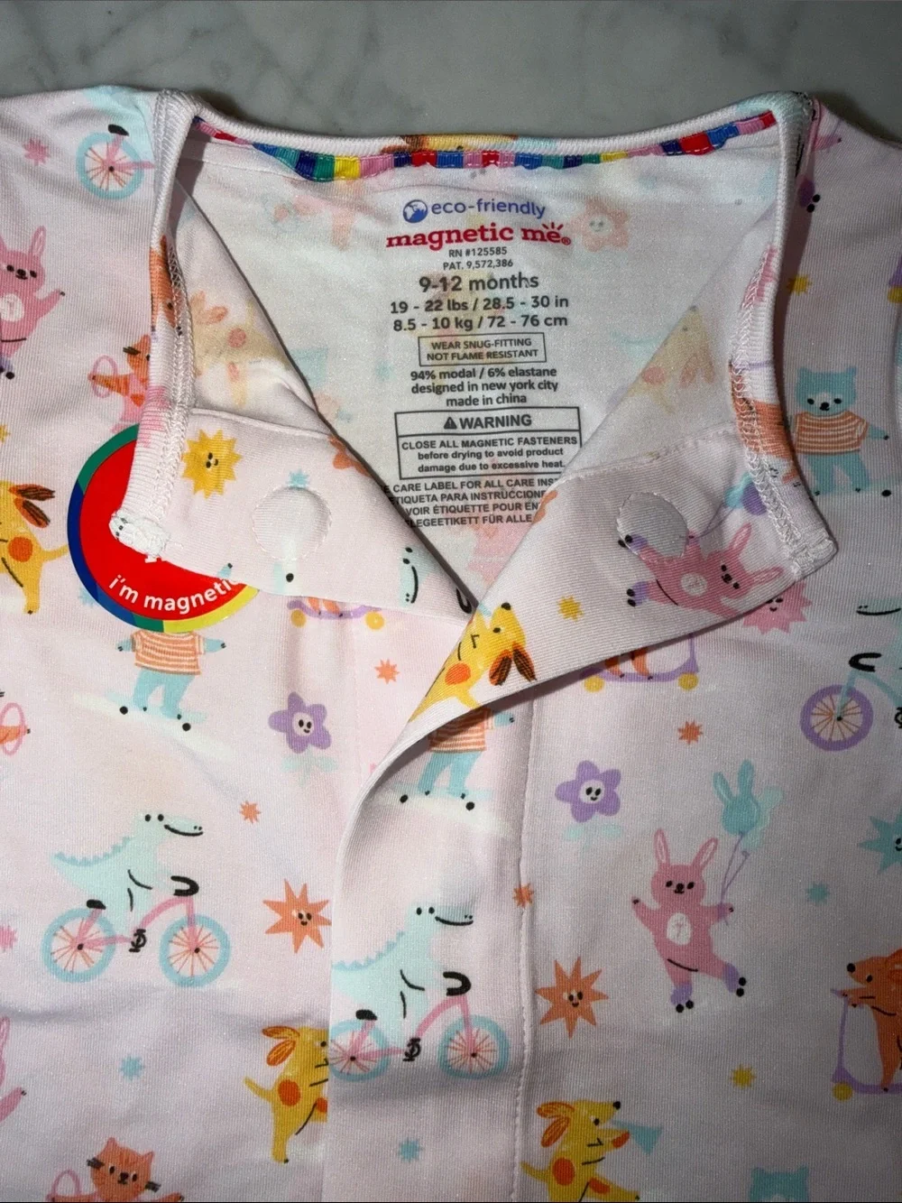 NWT Magnetic Me Modal Pink Animal & Bike Print Footed One-Piece 9/12M